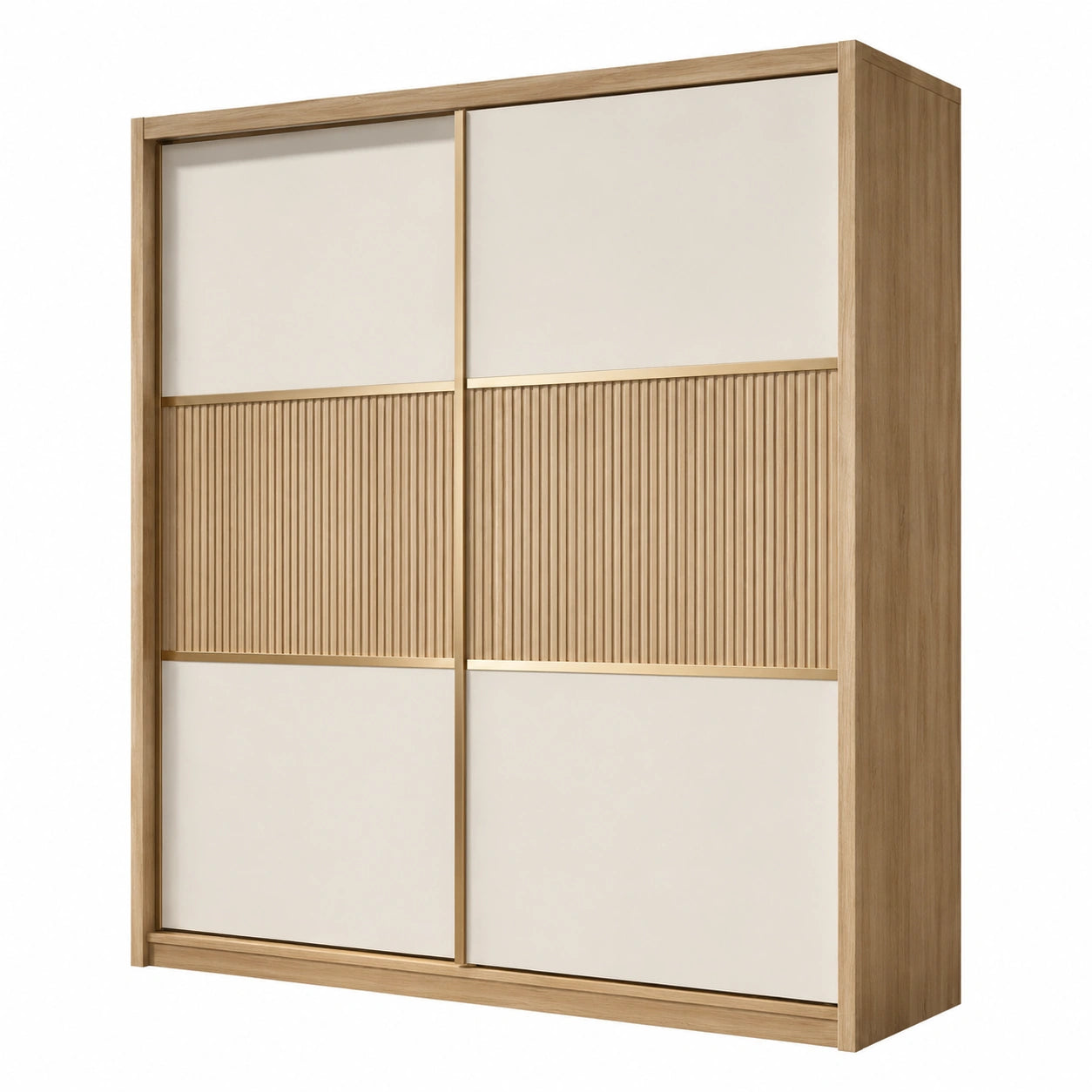 Armadio scorrevole in legno MDF con pannelli PVC 200x60x220 cm beige e naturale