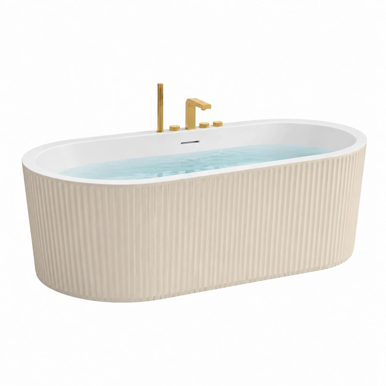 Vasca freestanding ovale in acrilico bianco e crema con rubinetto in ottone 170 cm