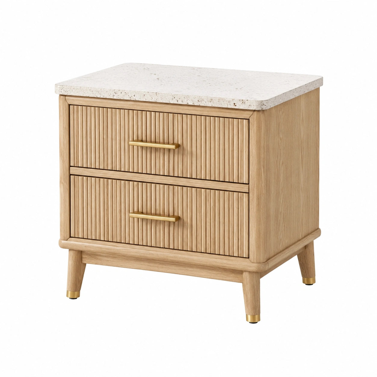 Comodino in legno con top in marmo e 2 cassetti naturale