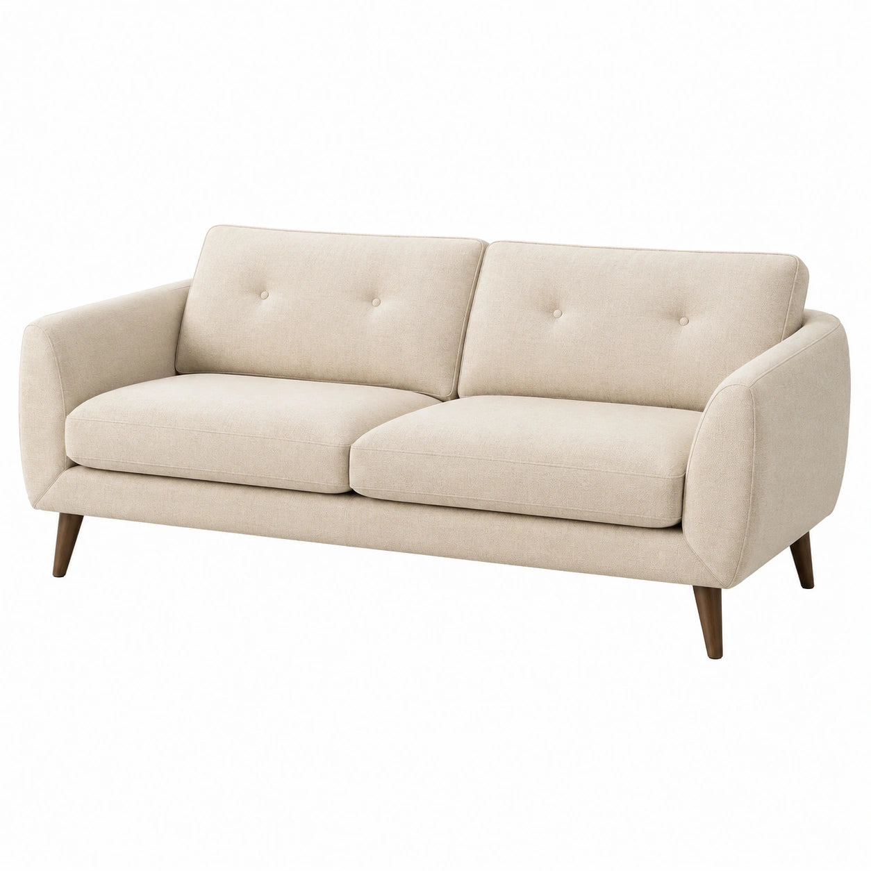 Divano a 3 posti in tessuto beige con gambe in legno