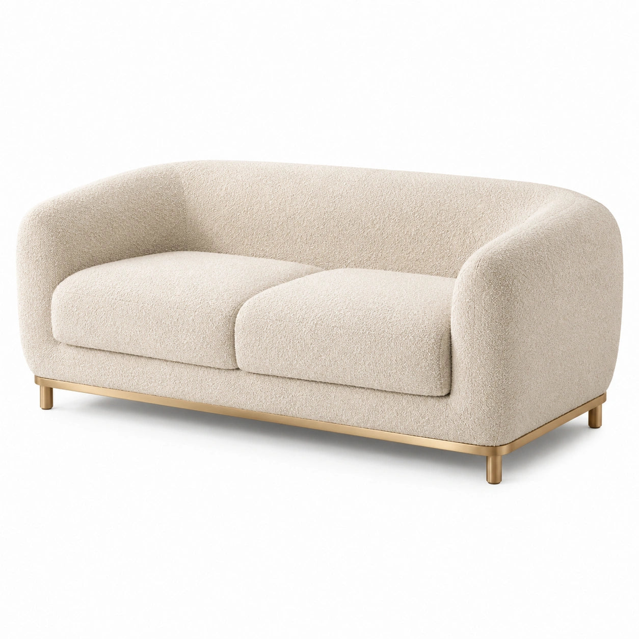 Divano a 2 posti in tessuto bouclé beige con base in metallo