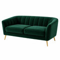 Divano in Velluto Verde con Gambe in Metallo