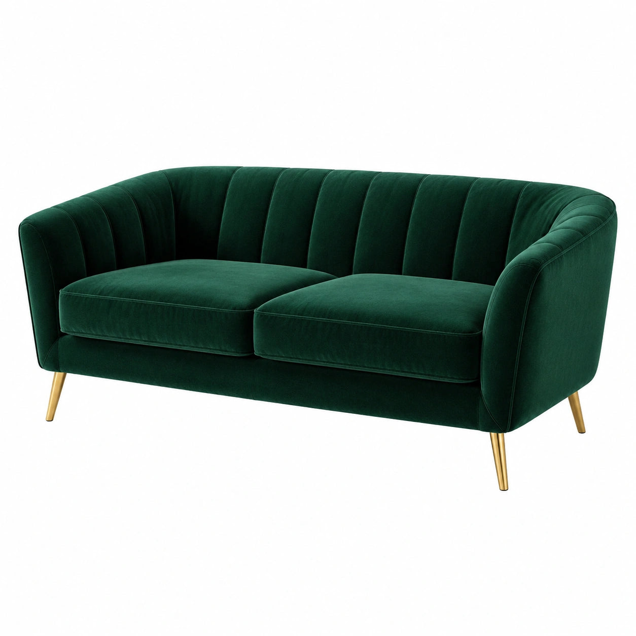 Divano in Velluto Verde con Gambe in Metallo