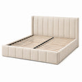Letto matrimoniale in legno e tessuto beige