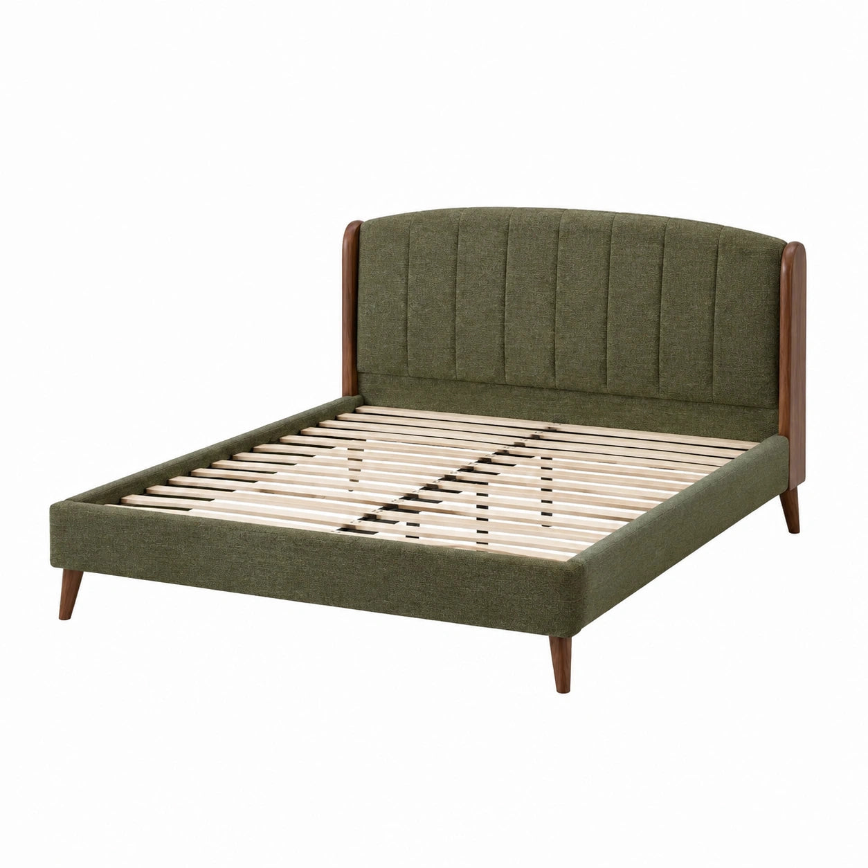 Letto matrimoniale in legno e tessuto verde oliva 200x160 cm