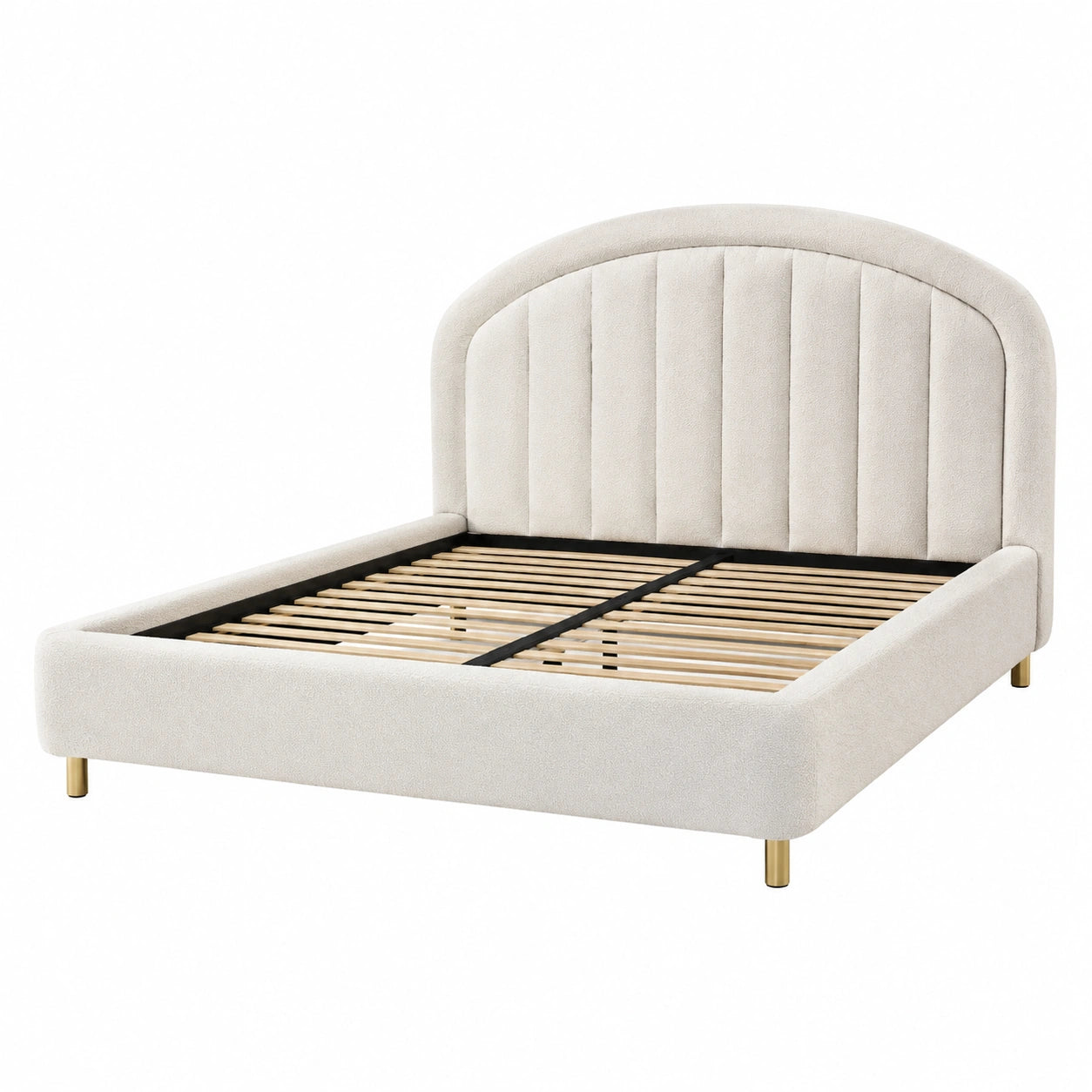Letto matrimoniale con testiera curva in tessuto beige