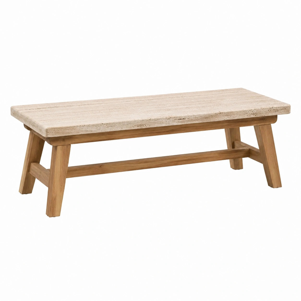 Panca in legno e travertino beige 130x40x45 cm