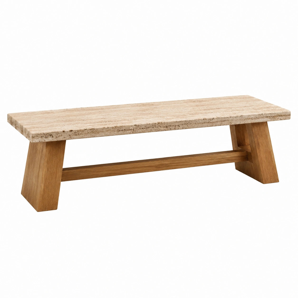 Panca rettangolare in travertino e legno