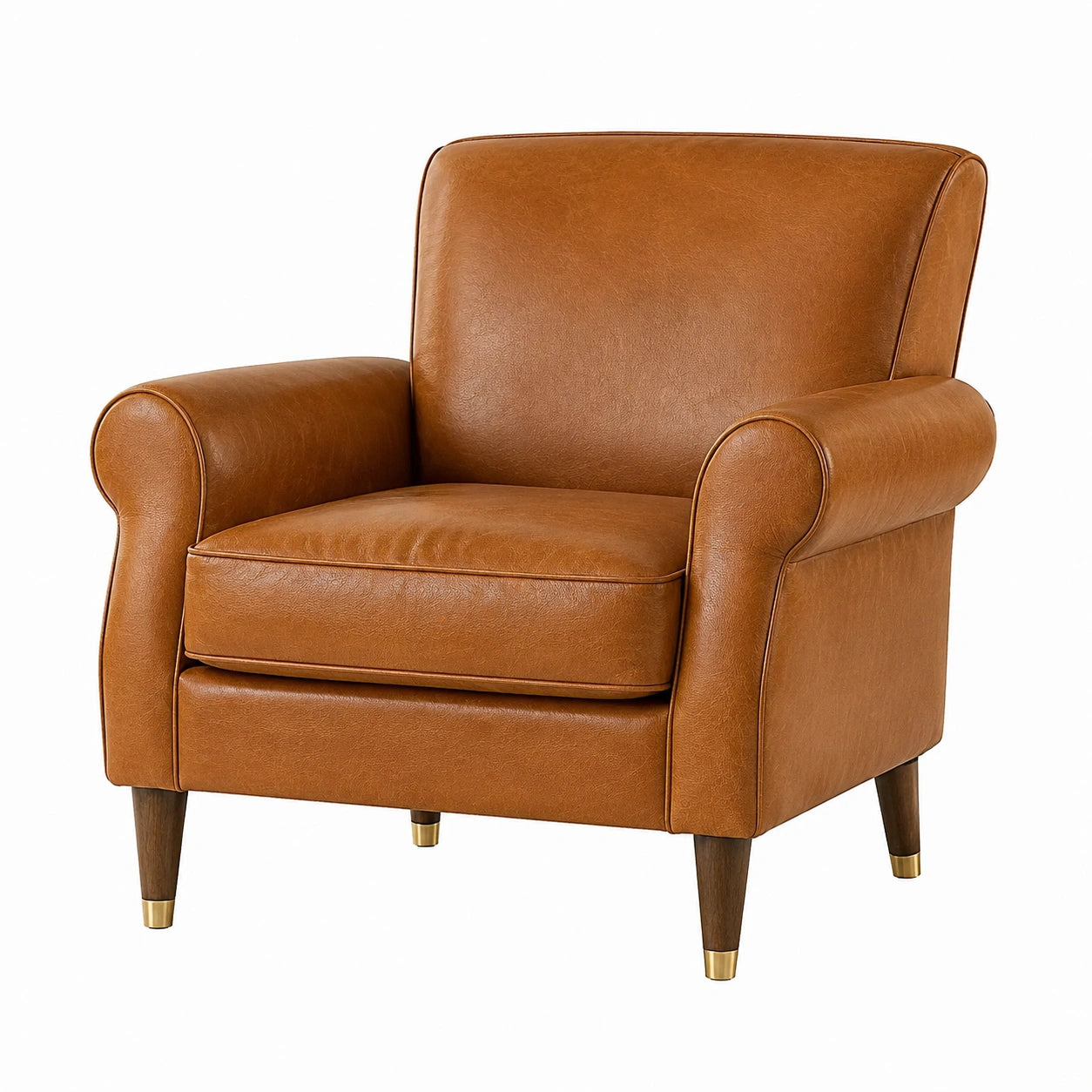 Poltrona in Pelle Sintetica Marrone con Gambe in Legno