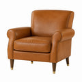 Poltrona in Pelle Sintetica Marrone con Gambe in Legno
