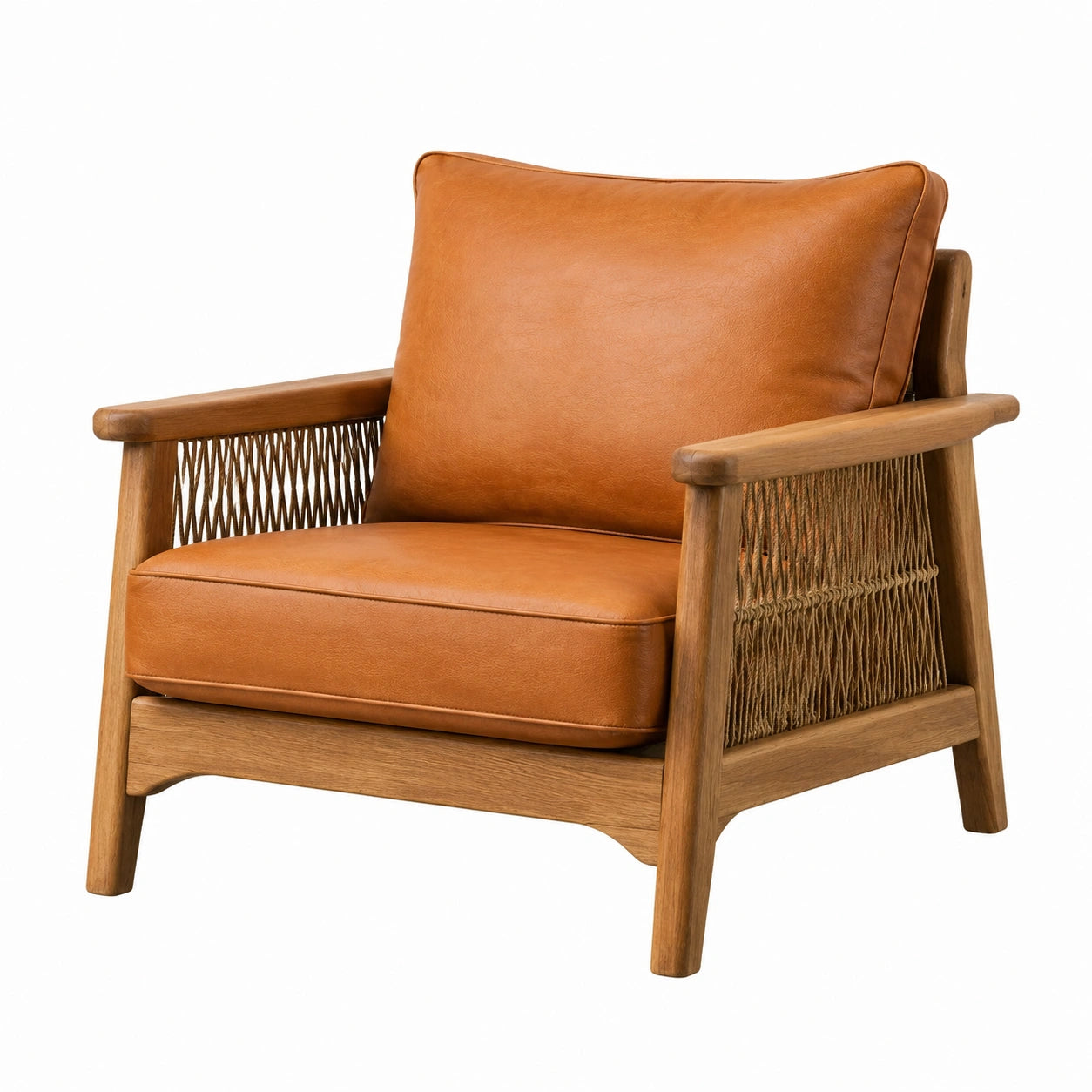 Poltrona in Legno e Pelle Sintetica Cognac