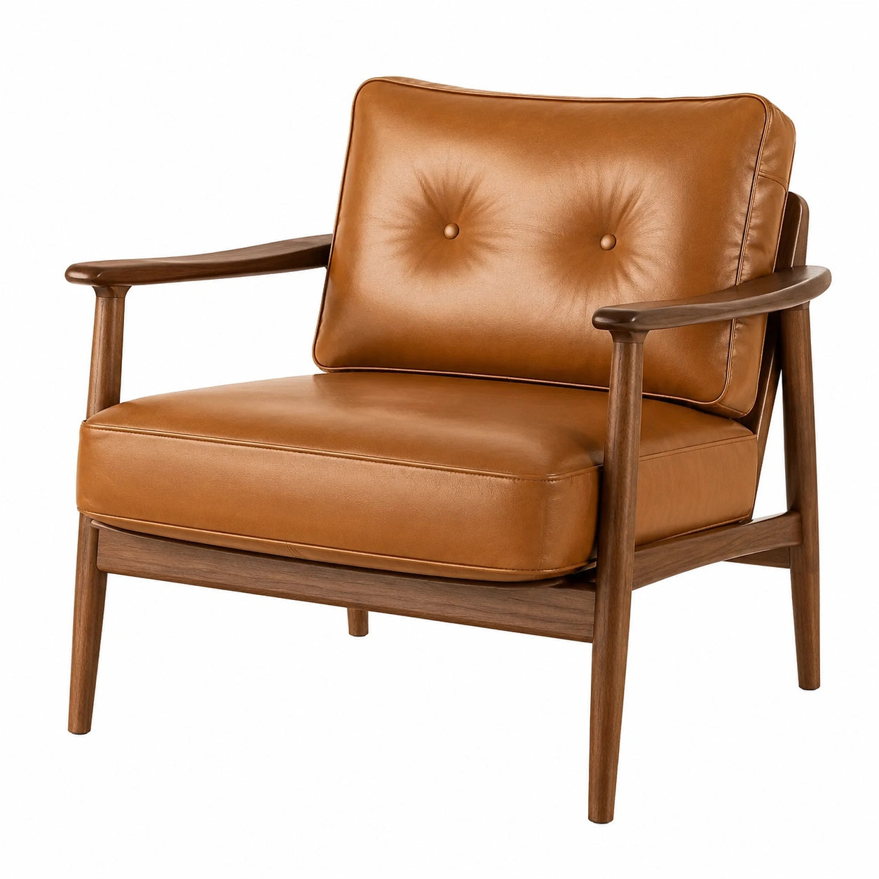 Poltrona in Pelle Marrone con Struttura in Legno