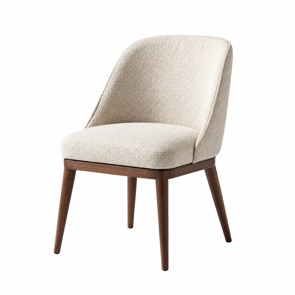Sedia da pranzo in legno e tessuto bouclé beige